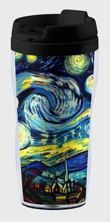 Стакан с крышкой 420мл с декором с клапаном ВАН ГОГ (синий)